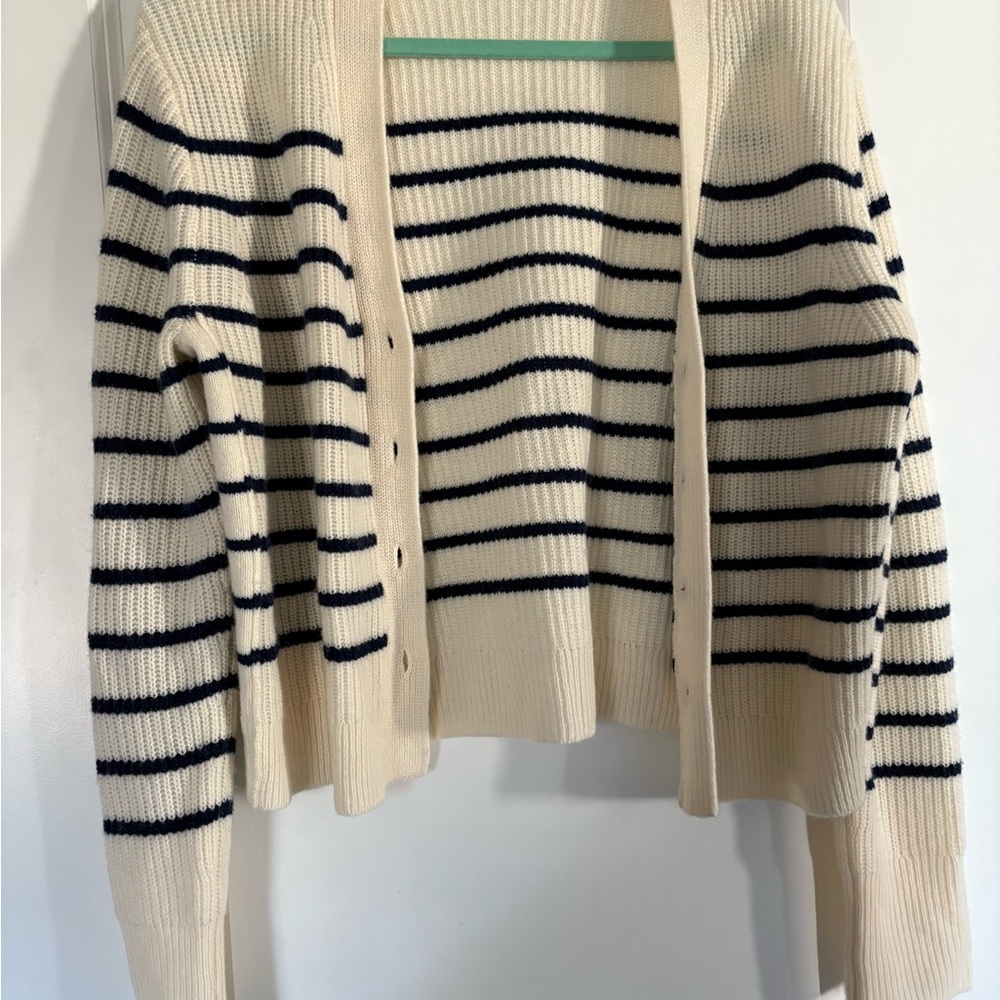 Madewell Cream and Black Striped Cardigan